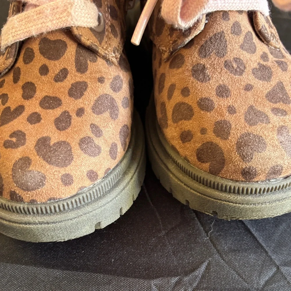 Cat & Jack Brown Leopard Print Kids Boots with Pink Laces Size 9 - Picture 8 of 10